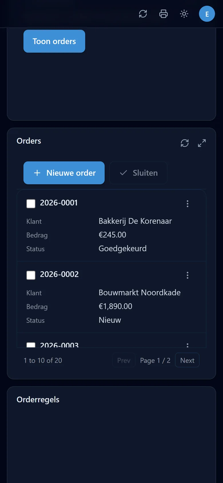 The Grafora order overview on a phone.