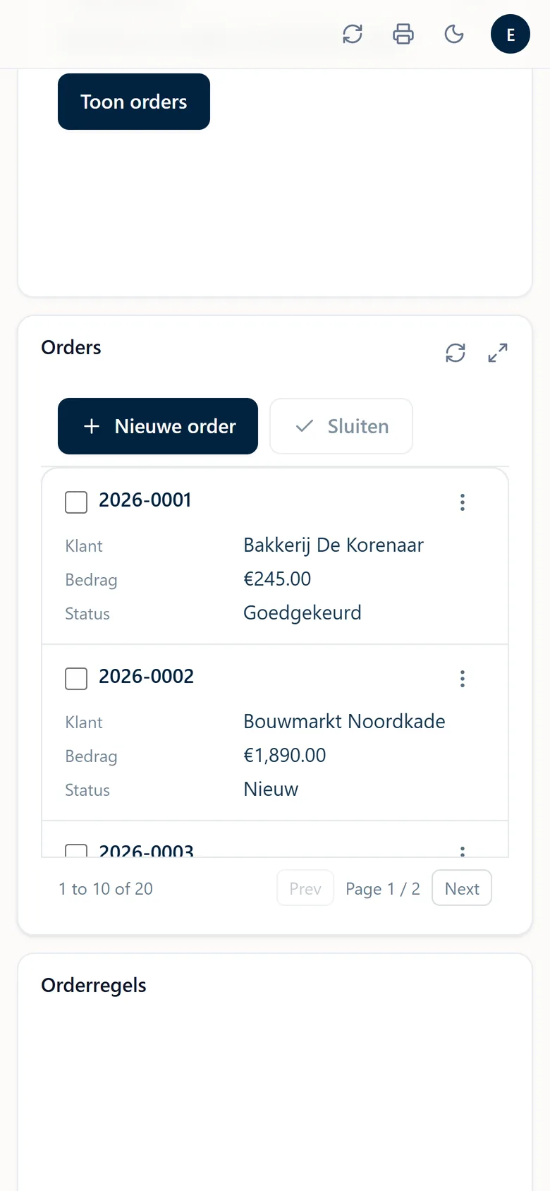 The Grafora order overview on a phone.