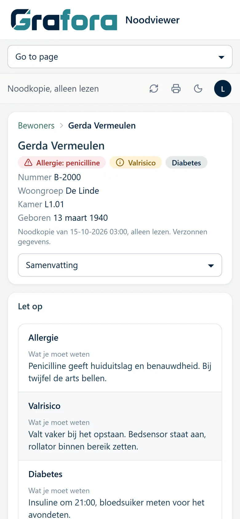 The same record in the emergency viewer on a phone.