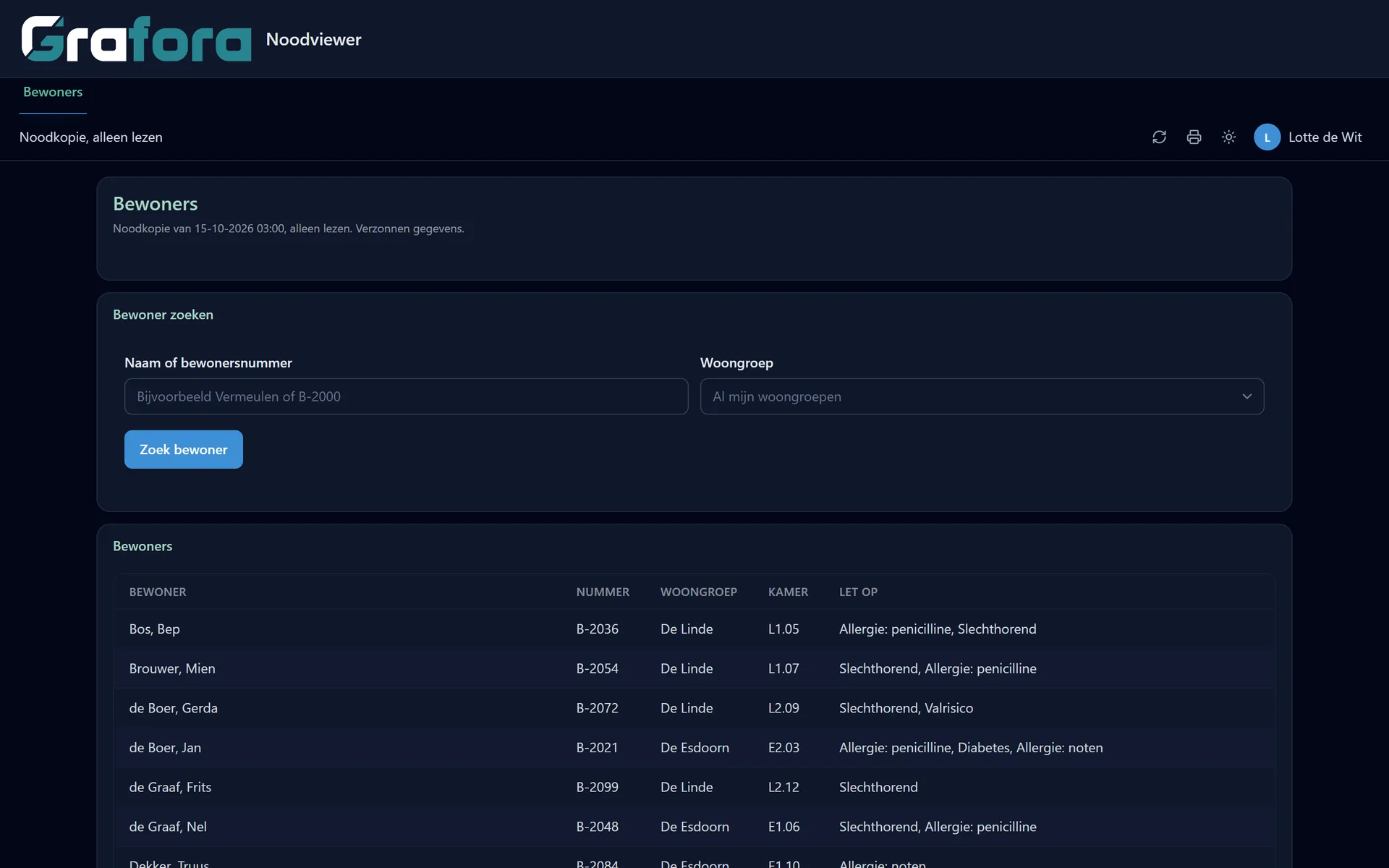 A search page in Grafora with only the records of your own team.