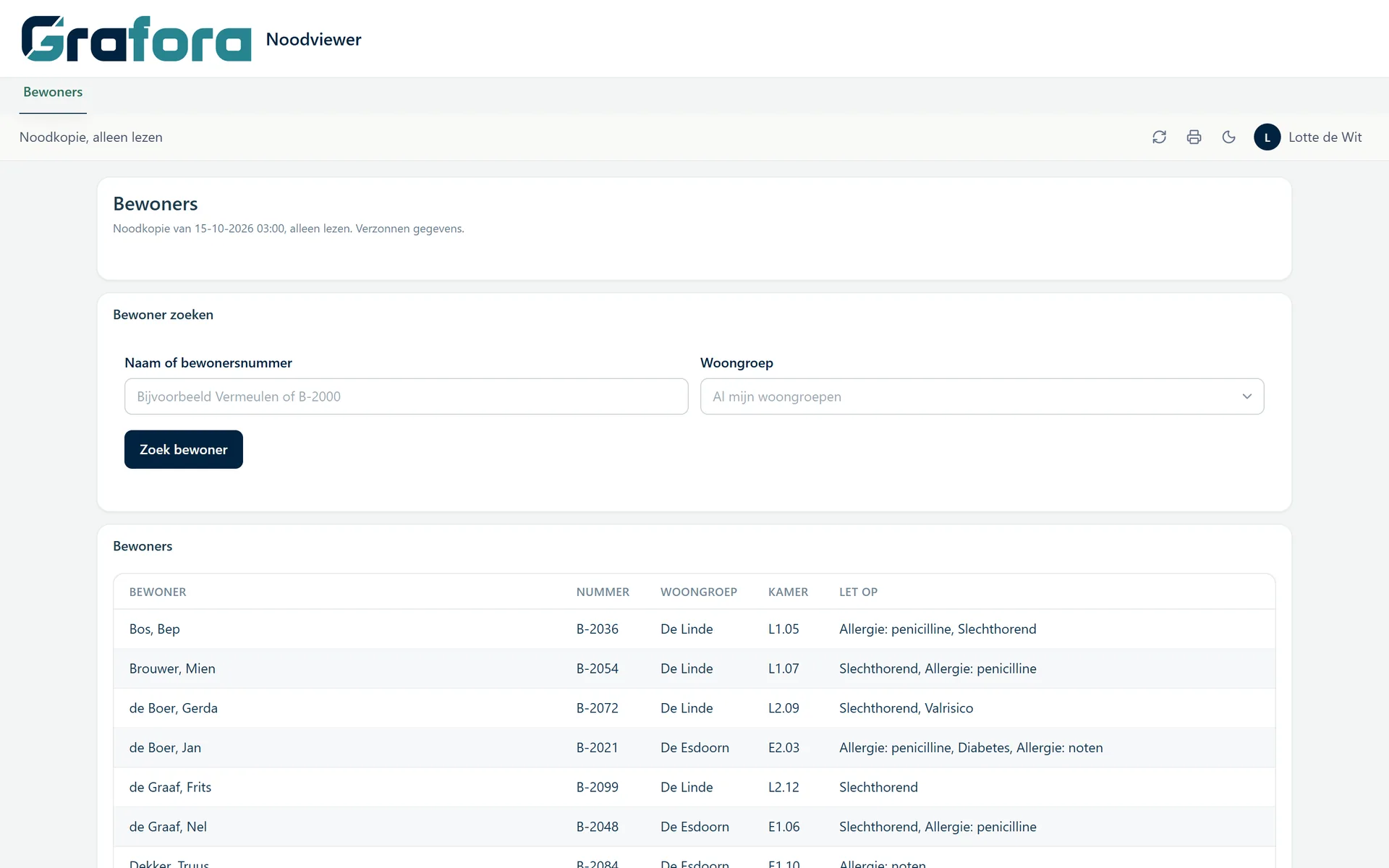 A search page in Grafora with only the records of your own team.